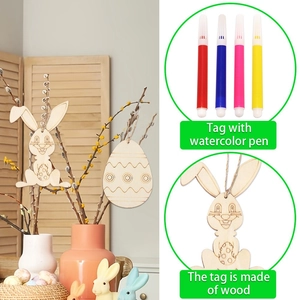 DIY Pasen houten hangers set met konijnen en eieren inclusief aquarelpennen om te kleuren