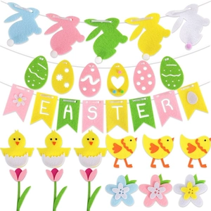 Easter Felt Decorations Bunny Chick Eggs Banner Bunting Wall Stickers For Home Festival Party DIY Decoration Ornaments