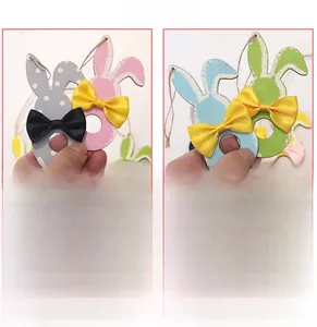 Easter wooden bunny hanging ornaments with colorful satin bows and rustic dotted finish