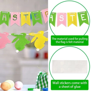 Easter felt banner set with colorful hollow letters and cute bunny flags for party decor