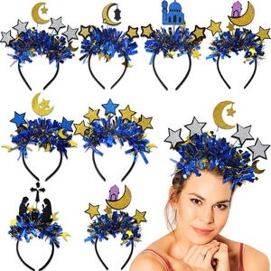 Eid Mubarak Ramadan Headband Glitter Moon Star Castle Mosque Decor Festive Party Headwear Tinsel Decoration Prop Accessory