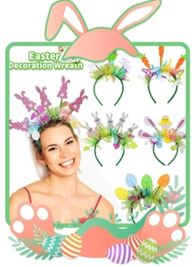 Easter headbands featuring glitter bunnies, carrots, and colorful eggs with tinsel details