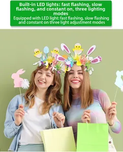 LED Easter headband featuring bunny ears and chicks with 3-mode flashing lights