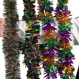 Mardi Gras Tinsel Garland Purple Green Gold Metallic PET Tinsel Decoration For Carnival Party Home Ceiling Backdrop Ornaments