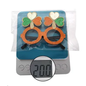 Detailed close-up of a St. Patrick's Day shamrock party glasses frame weighing 20.0g