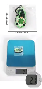 Detailed view of St. Patrick's Day gnome earrings with dimensions and weight measurements