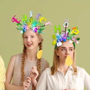 LED light-up Easter headbands with colorful rabbit ears and Easter lettering for parties
