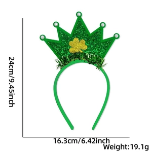 Green glitter crown headband with golden shamrock for St. Patrick's Day party