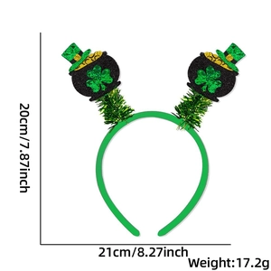 St. Patrick's Day headband featuring two black pots with green sequin clovers