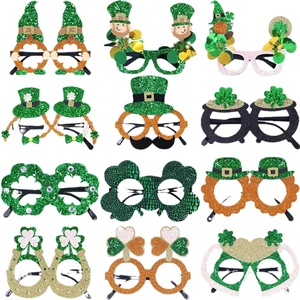 12-piece St. Patrick's Day themed party eyewear with green clovers and leprechaun hats