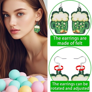 St. Patrick's Day green felt beer mug earrings with adjustable rotating silver ear hooks
