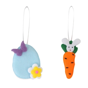 Easter felt decorations set featuring a blue egg with flowers and a carrot rabbit hanger