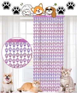 Detailed view of pink glittery cat paw bead curtains for pet birthday party decoration
