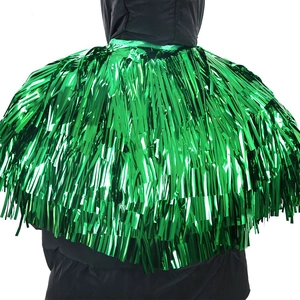 Detail of green and gold metallic tinsel fringe cape for St. Patrick's Day party outfits