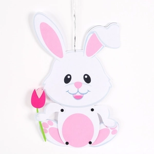 Cute cartoon Easter bunny wall hanging with pink tulip and silver string for party decor