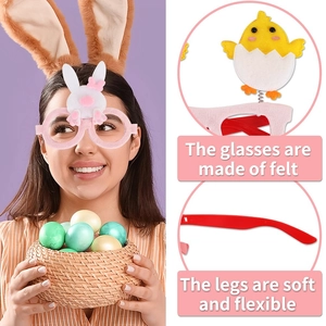 Gafas decorativas de Pascua en fieltro rosa con conejito y pollito para niños