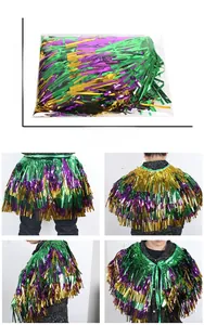 Cape à franges vert or violet avec dimensions 27x41cm pour les fêtes de carnaval