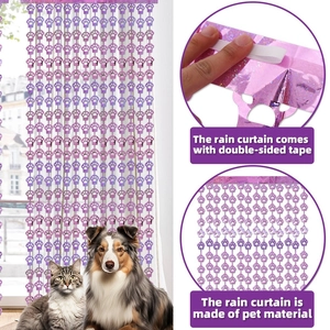 Pink PET metallic fringe curtain with pet paw prints and adhesive tape for party decor