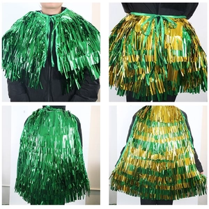 Metallic PET Tinsel Fringe Cape St. Patrick's Day Green Gold Shimmering Tassel Shawl Costume For Irish Festival Party Performance