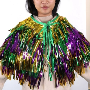 Cape à Glands en Lamé Carnaval Vert Or Mauve Châle à Franges Métalliques Costume Disco Manteau de Performance Pour Adultes Unisexe