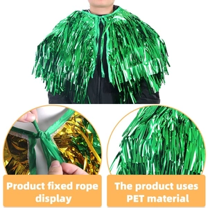 Green and gold St. Patrick's Day fringe cape made of PET with secure neck tie for parties