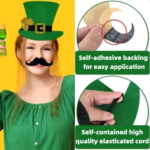 Detail of St. Patrick's hat with elastic strap and self-adhesive green party beard
