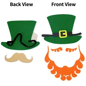 St. Patrick's Day party set featuring green felt top hat and bright orange curly beard