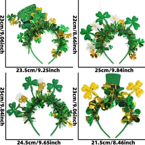Detailansicht der St. Patrick's Day Haarreifen mit Kleeblättern und grünen Hüten inkl. Maßen
