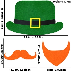 Detailed size specifications for St. Patrick's Day green hat and orange beard props