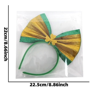 Detaillierte Maße für St. Patrick's Day Haarreif mit grüner Paillettenschleife und Kleeblatt