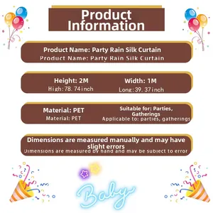 Detail view of 2M x 1M PET party rain silk curtain specifications for Thanksgiving decor