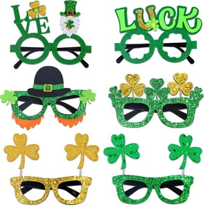 St Patrick's Day Party Glasses Green Clover Irish Festival Costume Accessories Felt Glitter Shamrock Glasses Props For Unisex