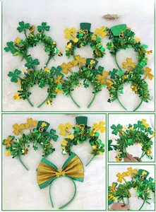 Detailansicht der St. Patrick's Day Haarreifen mit Kleeblättern, grünen Hüten und Schleifen