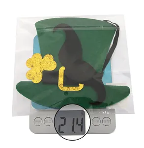 Saint Patrick's Day green hat with clover and beard decoration weighing 21.4g in packaging