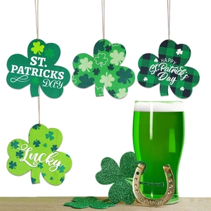 Plaque à Suspendre en Bois Trèfle Saint-Patrick Pendentif Vert pour Décoration de Fête Irlandaise Maison Murale