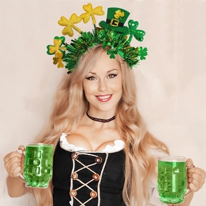 Grüner und goldener St. Patrick's Day Haarreif mit Kleeblättern und Leprechaun-Hut