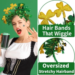Dehnbarer St. Patrick's Day Haarreif mit grünem Lametta und goldenen Kleeblättern