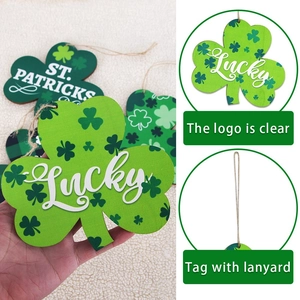Décoration suspendue en bois trèfle chanceux Saint Patrick pour fête irlandaise