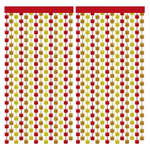 Autumn maple leaf fringe curtain in red, gold, and brown for Thanksgiving party decor