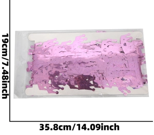 Detail showing pink crown party banner dimensions 35.8cm x 19cm in clear packaging
