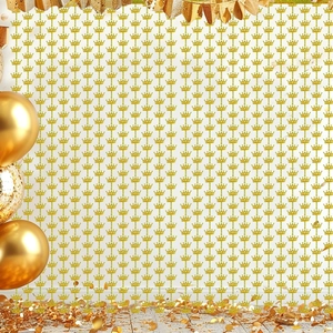 Golden crown fringe curtain backdrop for kids birthday party decoration with balloons