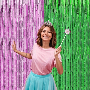 Halloween Wicked Witch Theme Pink Green Fringe Curtain Metallic Foil Tinsel Backdrop Party Decoration Door Curtain Props