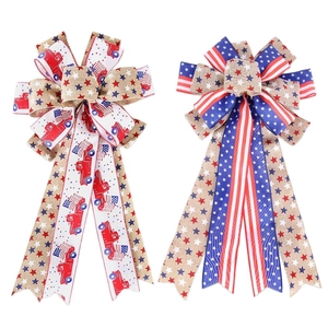 Handmade Independence Day burlap bows featuring American flags and vintage trucks