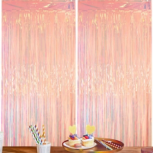 Rideaux à franges irisés rose orange de 2M pour décoration murale de fête d'anniversaire