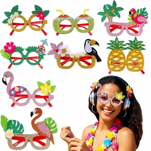Hawaiian Tropical Party Glasses Flamingo Pineapple Coconut Tree Glitter Luau Party Supplies Summer Beach Decorative Eyewear