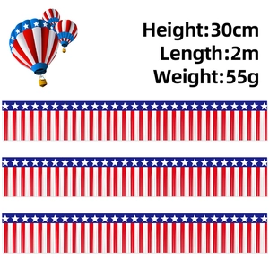 Detailed view of patriotic 4th of July tinsel banners with red white blue stars and stripes