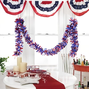 Patriotic red white and blue foil fringe garland for Independence Day party decoration