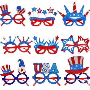9-piece set of USA Independence Day glitter party glasses with American flag motifs