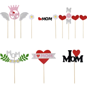 Set di topper per torta Festa della Mamma glitterati con design a cuore e corona