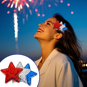 Sparkly red, silver, and blue star hair clips for Independence Day party hair accessories
